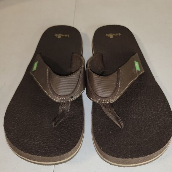 Sanuk Beer Cozy Men's Thong Flip Flop Sandals Sz 9 Brown - Picture 8 of 9